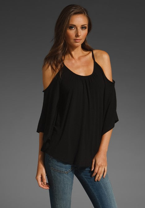 NICK OPEN SHOULDER TOP (BLACK)- JT7352