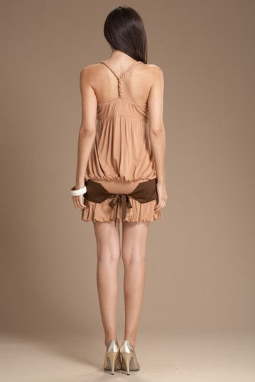 CUMBERBUND FLAPPER RACERBACK DRESS (CAMEL)-D5340