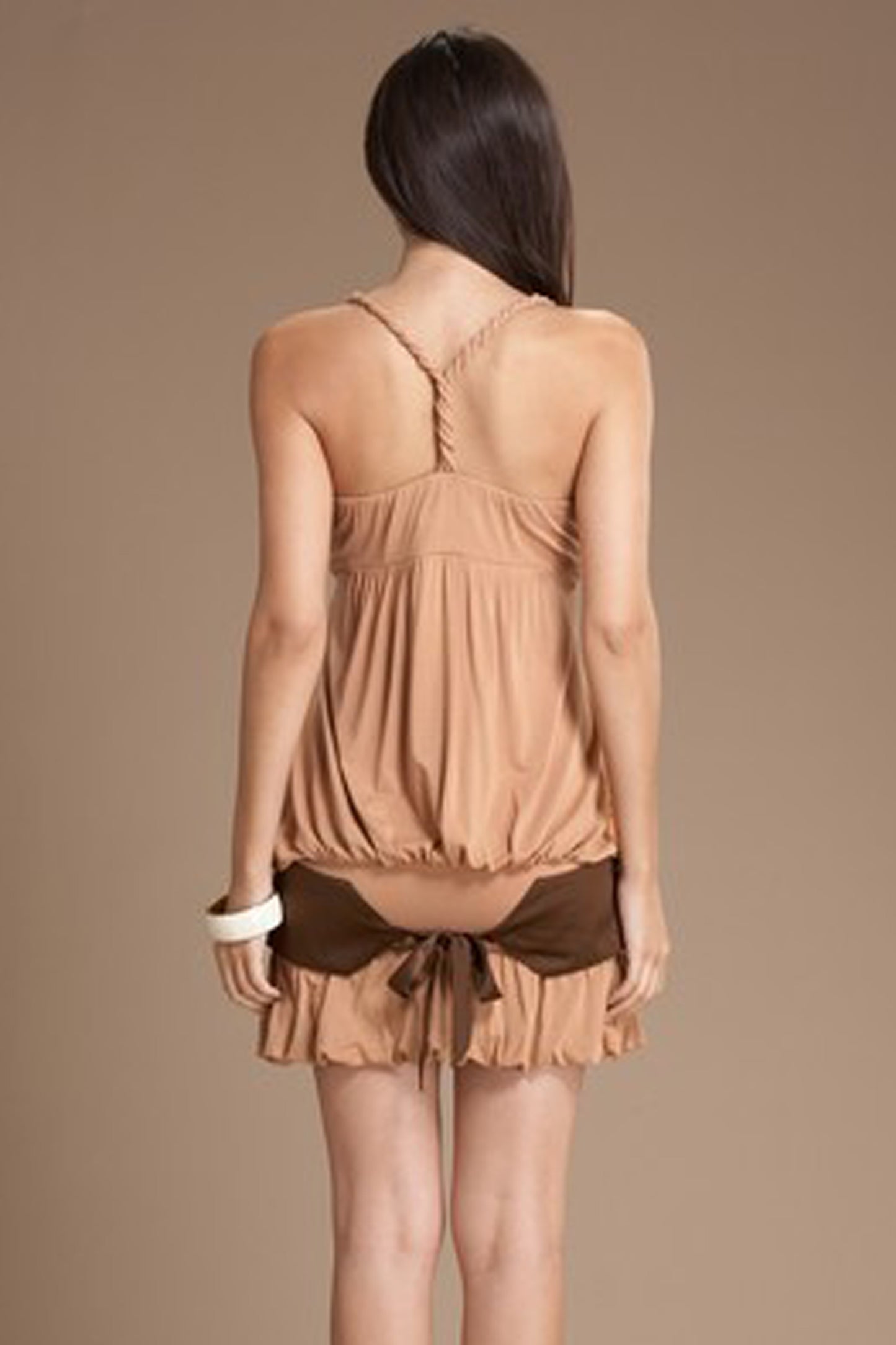 CUMBERBUND FLAPPER RACERBACK DRESS (CAMEL)-D5340