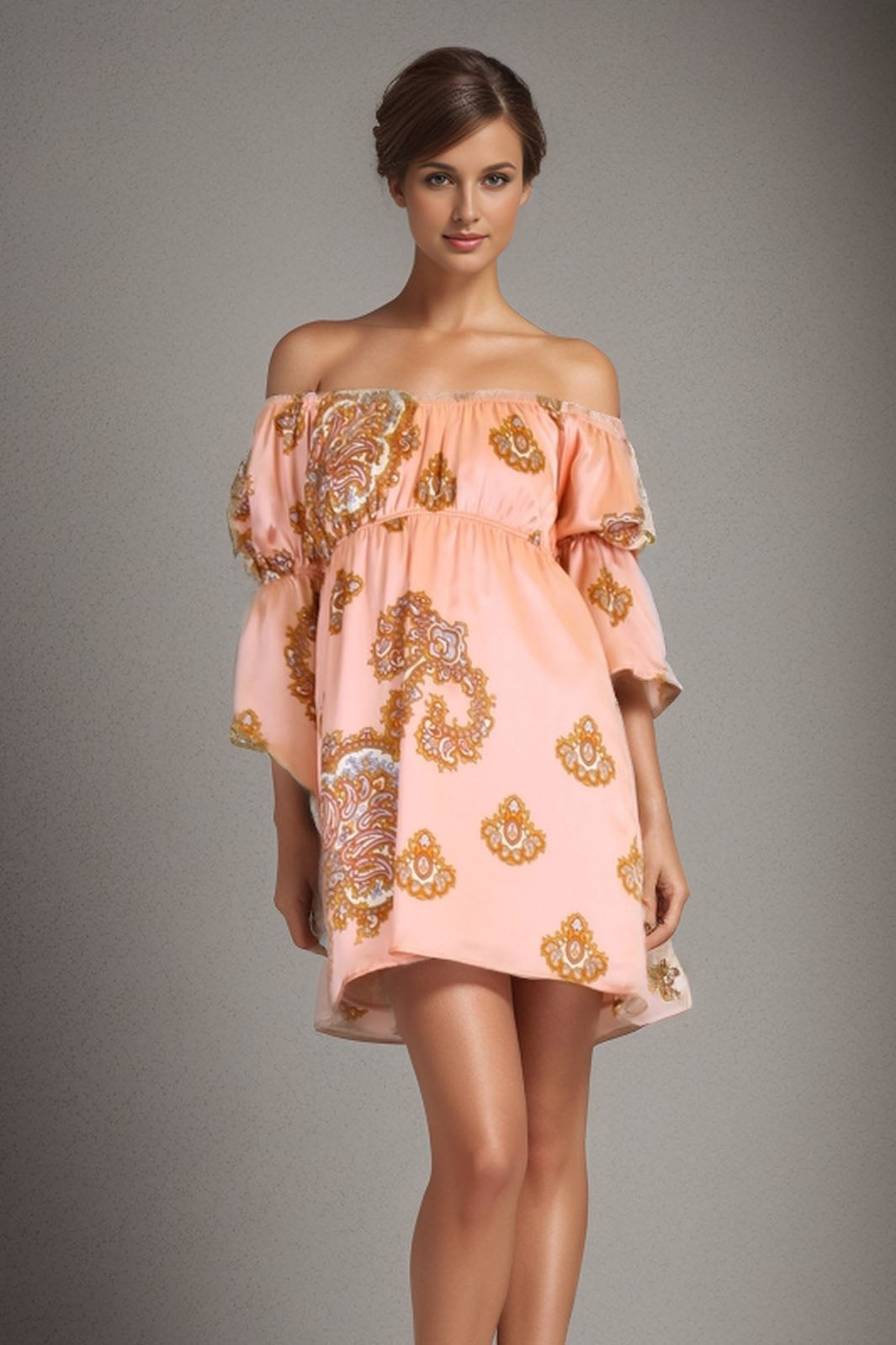 KRISTA OFF SHOULDER DRESS (PEACH)-D7296