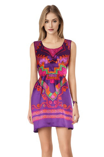 NATIVE SLEEVELESS DRESS (MULTI PURPLE)- D7488