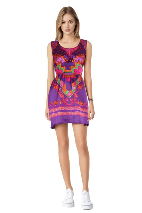 NATIVE SLEEVELESS DRESS (MULTI PURPLE)- D7488