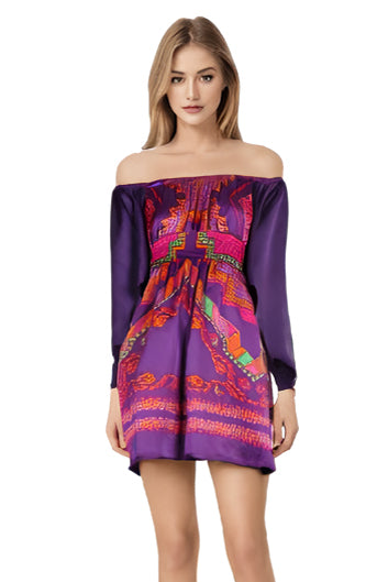 NATIVE OFF SHOULDER BS DRESS (MULTI PURPLE)- D7489