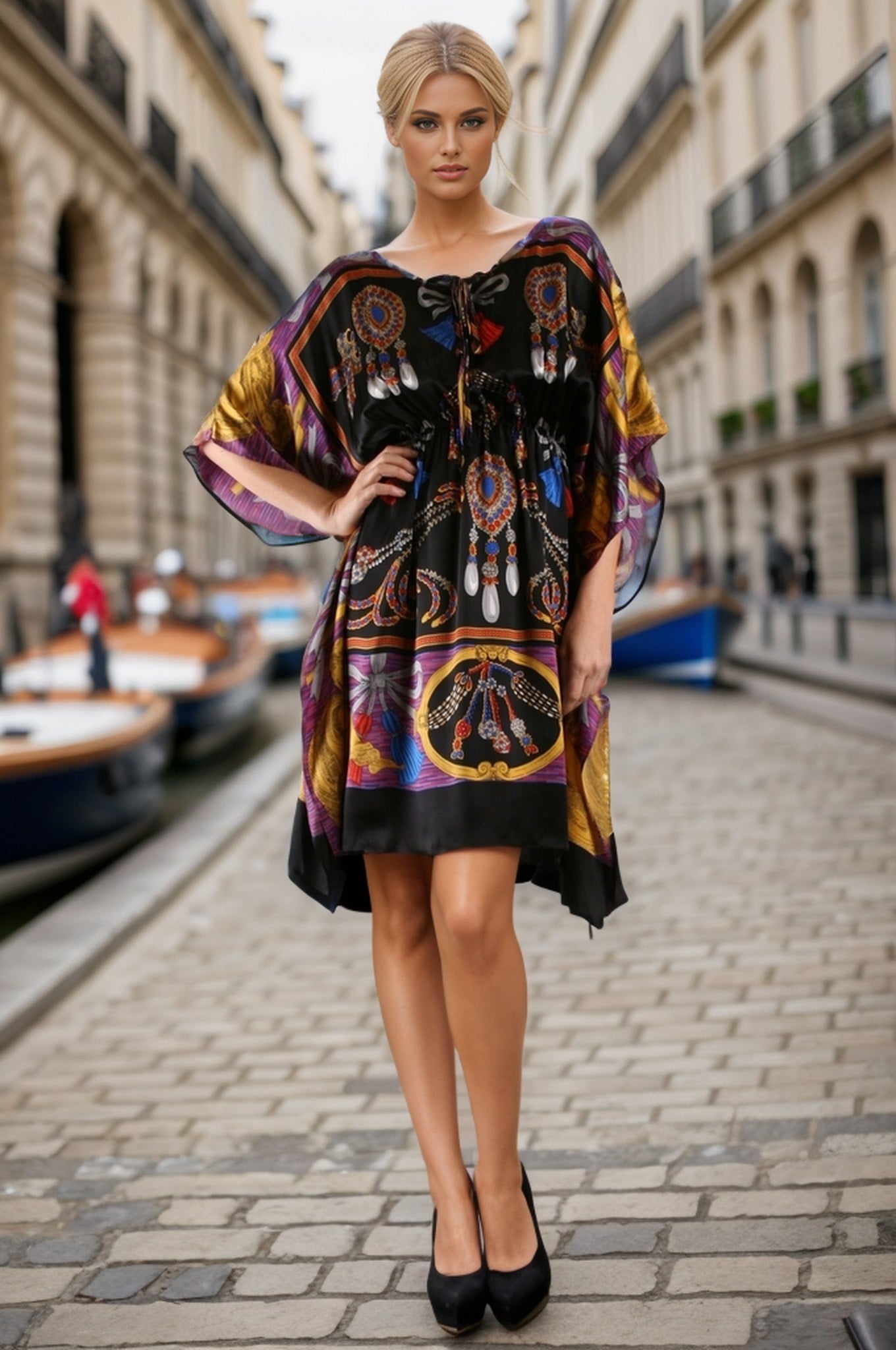 HEMINGWAY CAFTAN DRESS (BLACK)-D7766