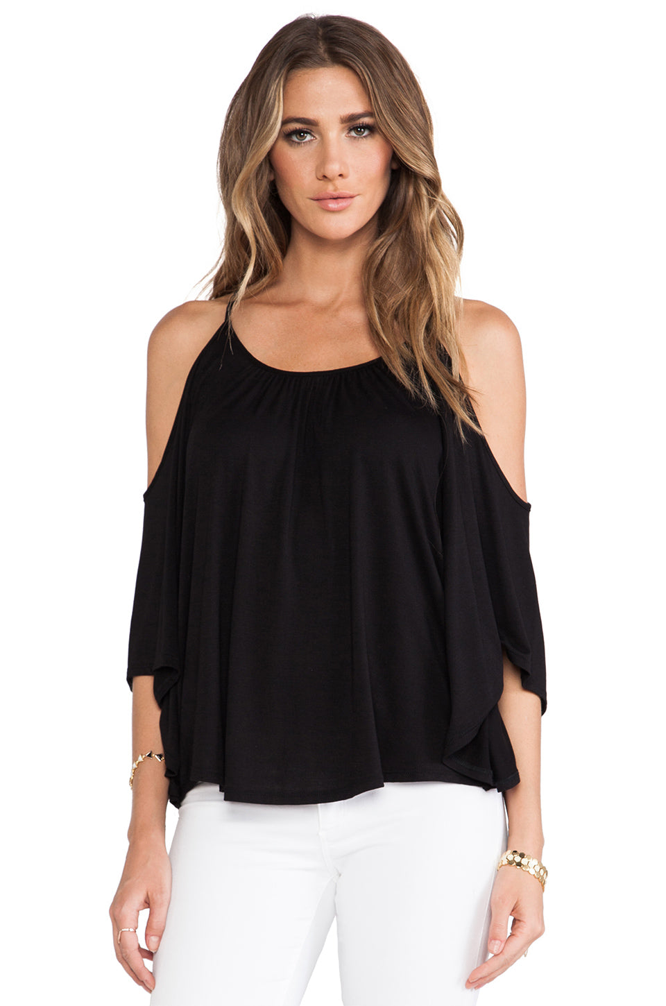 NICK OPEN SHOULDER TOP (BLACK)- JT7352