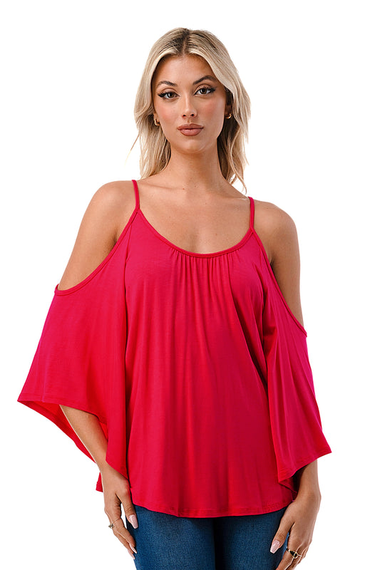 NICK OPEN SHOULDER TOP (FUSCHIA)- JT7352