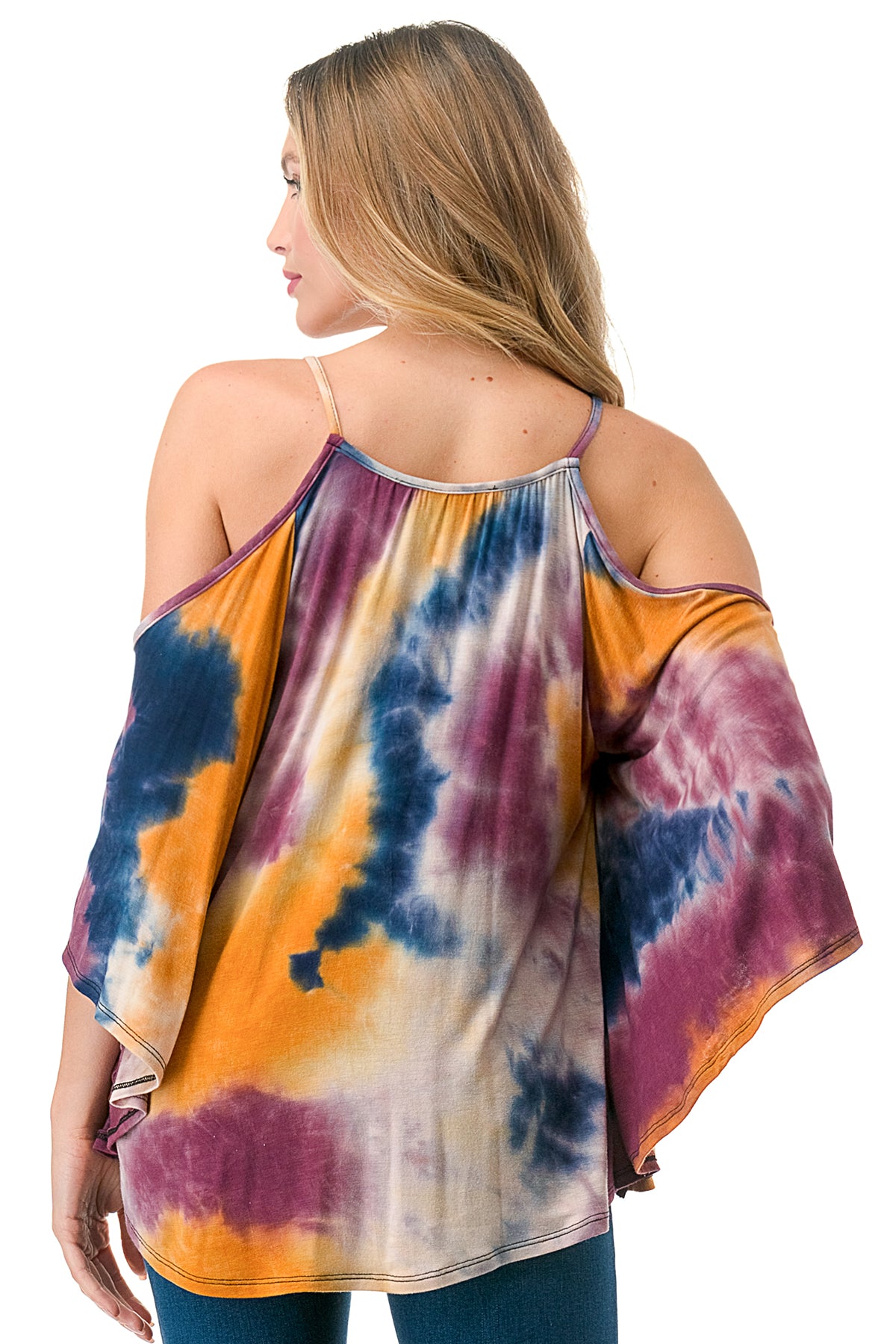 NICK OPEN SHOULDER TOP (NAVY MUSTARD TIE DYE )- JT7352