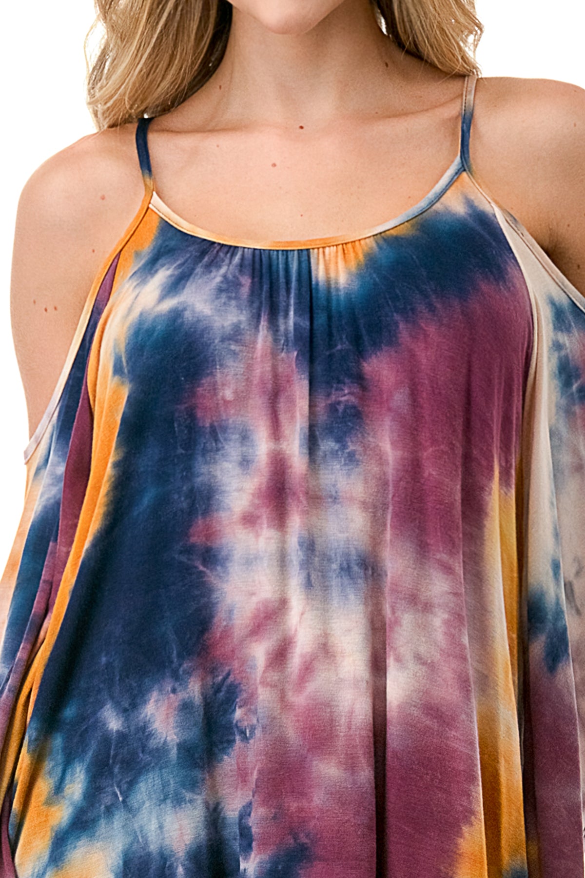 NICK OPEN SHOULDER TOP (NAVY MUSTARD TIE DYE )- JT7352