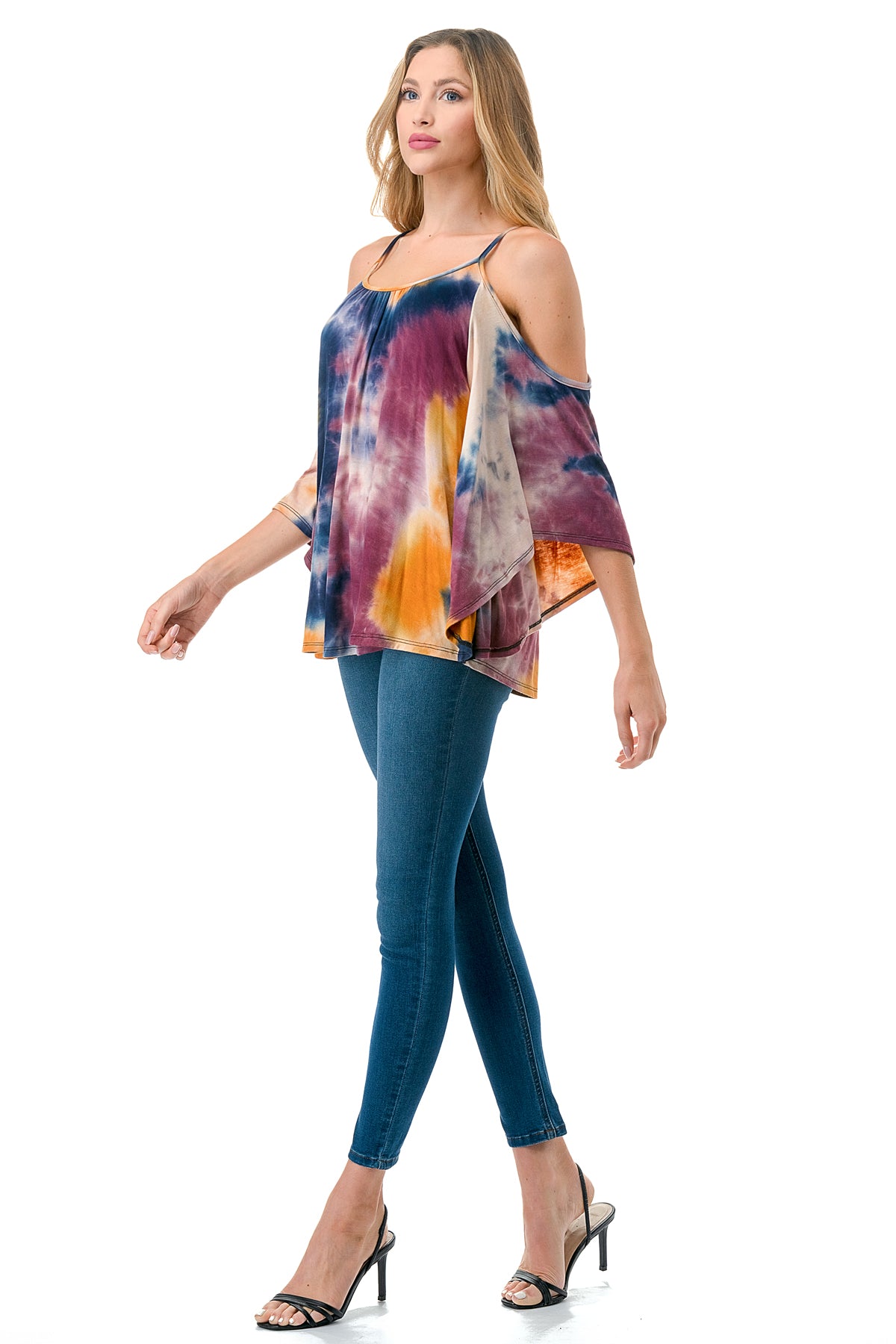 NICK OPEN SHOULDER TOP (NAVY MUSTARD TIE DYE )- JT7352