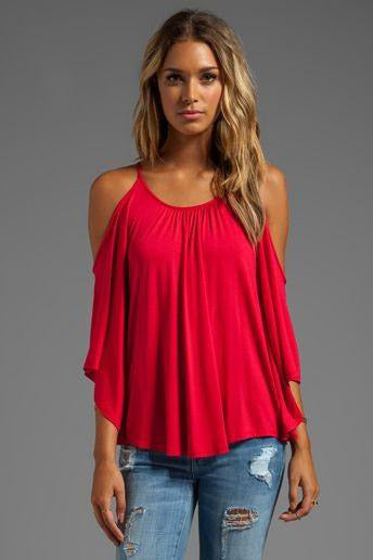 NICK OPEN SHOULDER TOP (RED)- JT7352