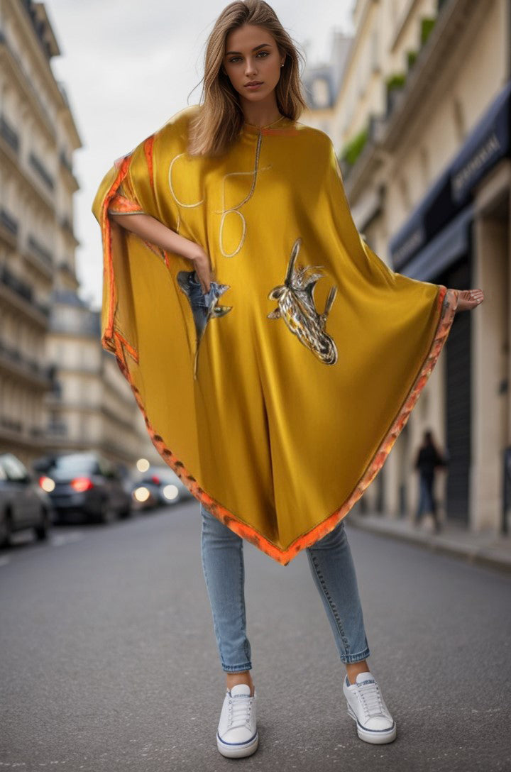 PONCHO SILK DRESS (GOLD BROWN HORSE)- VD1642