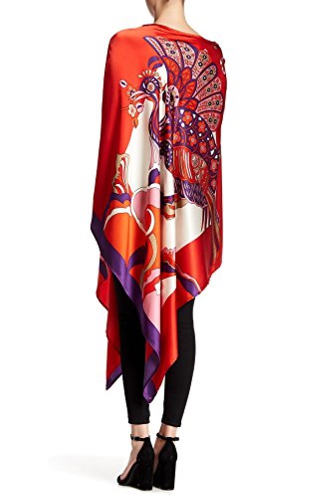 PONCHO SILK DRESS (RED PEACOCK)- VD1642