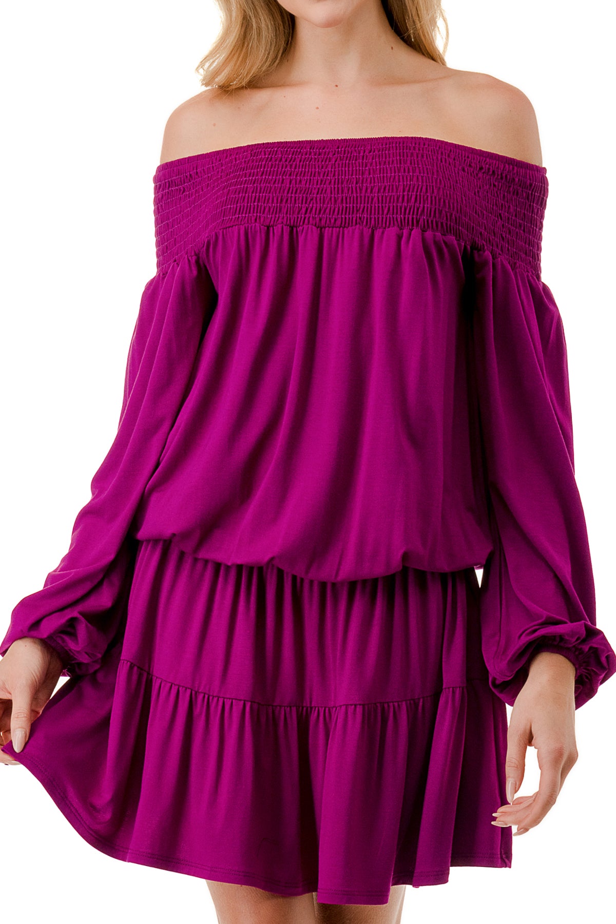 Pre-Order: 2023/09/15 MARGO OFF SHOULDER DRESS (MAGENTA)- VD2813