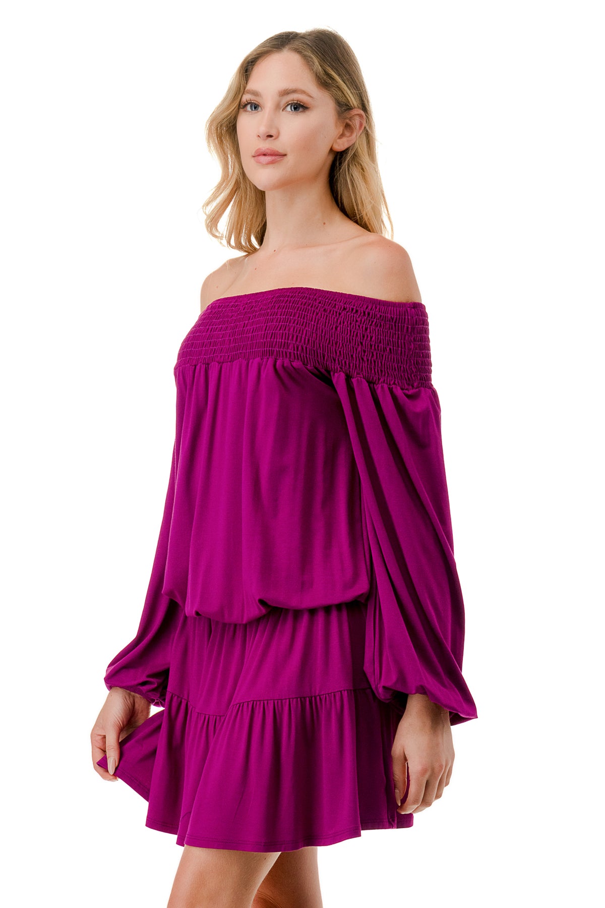 Pre-Order: 2023/09/15 MARGO OFF SHOULDER DRESS (MAGENTA)- VD2813