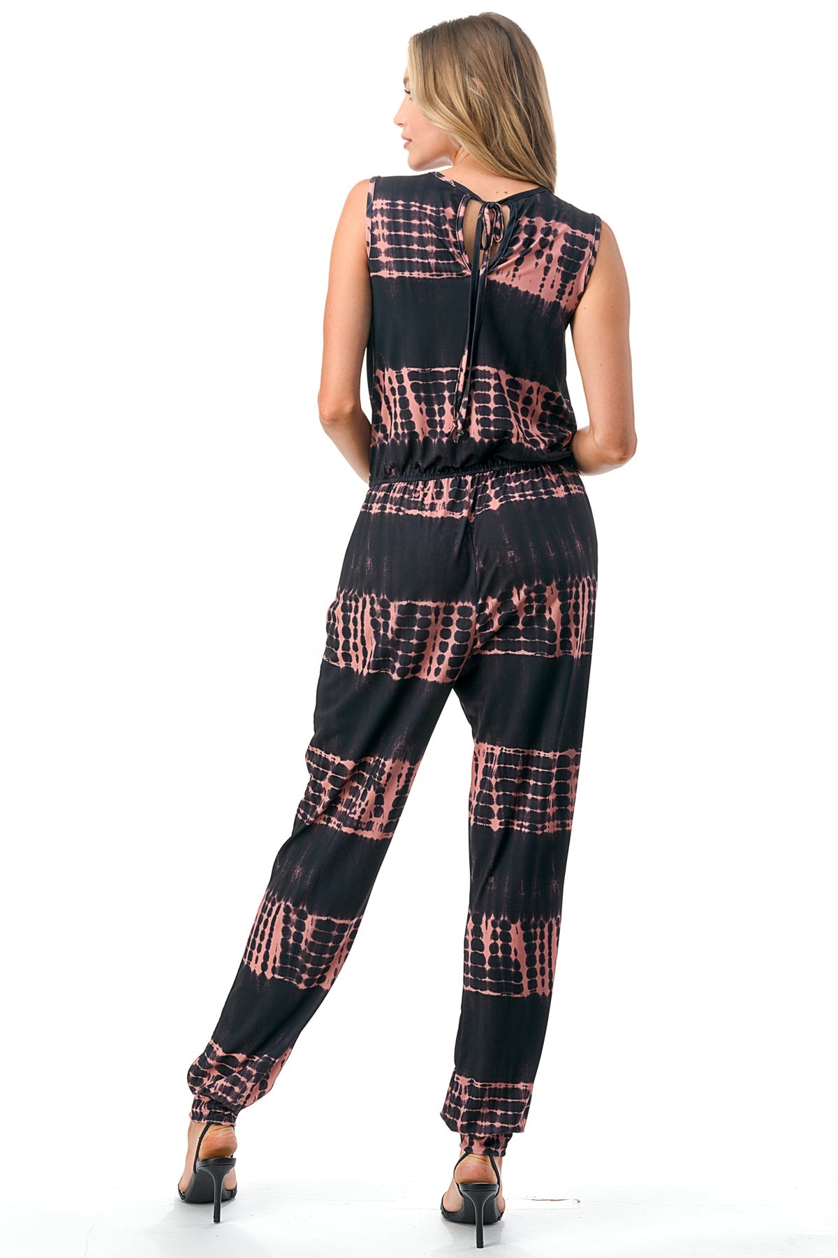 EMBER SLEEVELESS JUMPSUITS (BLACK / RUST TIE DYE)- VD3067