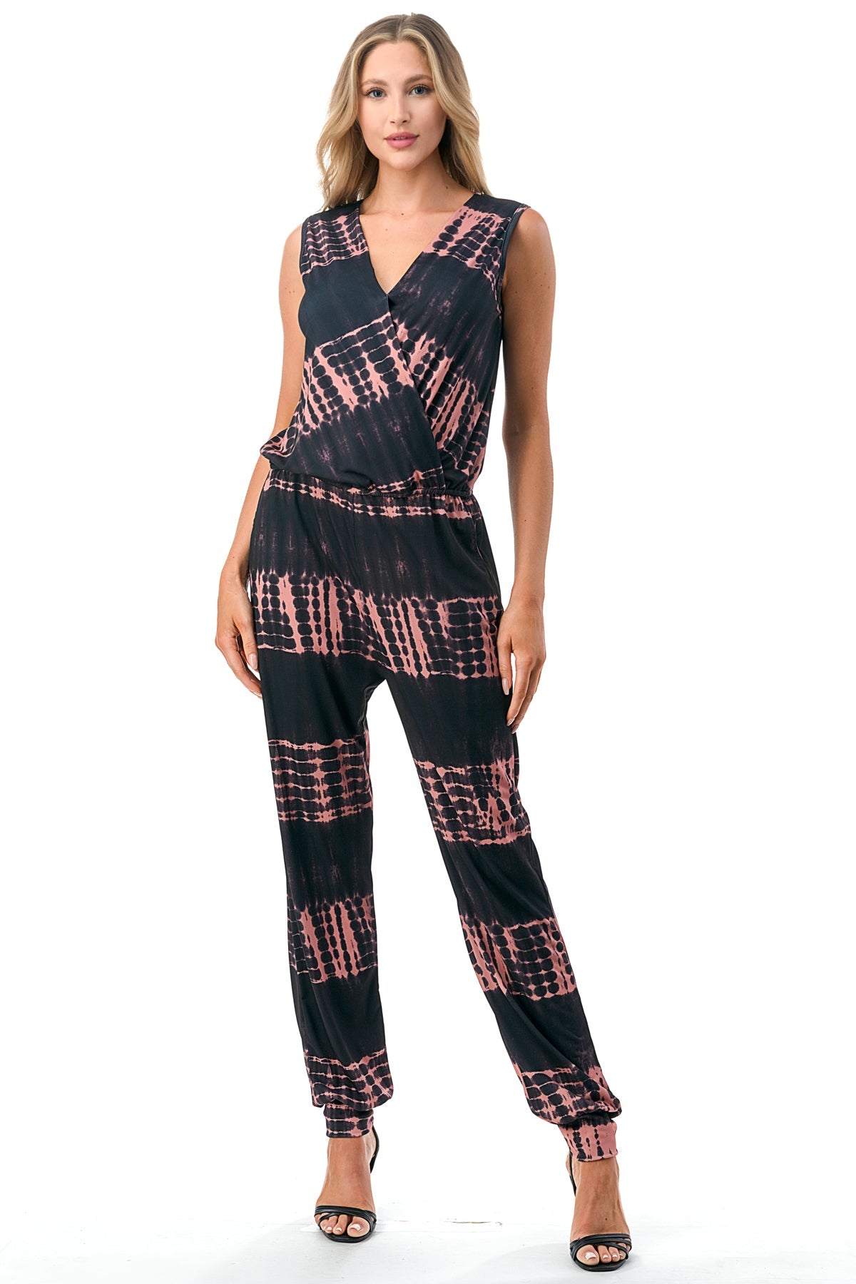 EMBER SLEEVELESS JUMPSUITS (BLACK / RUST TIE DYE)- VD3067