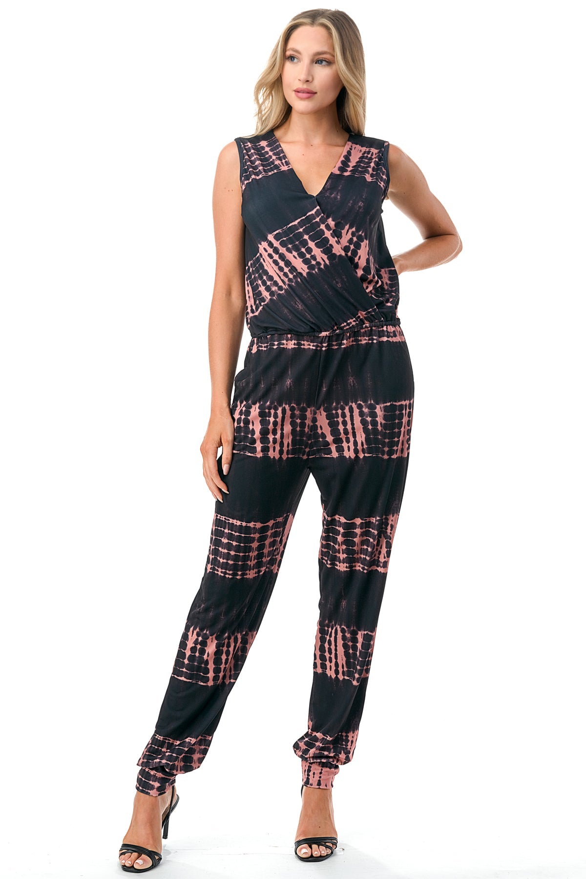 EMBER SLEEVELESS JUMPSUITS (BLACK / RUST TIE DYE)- VD3067