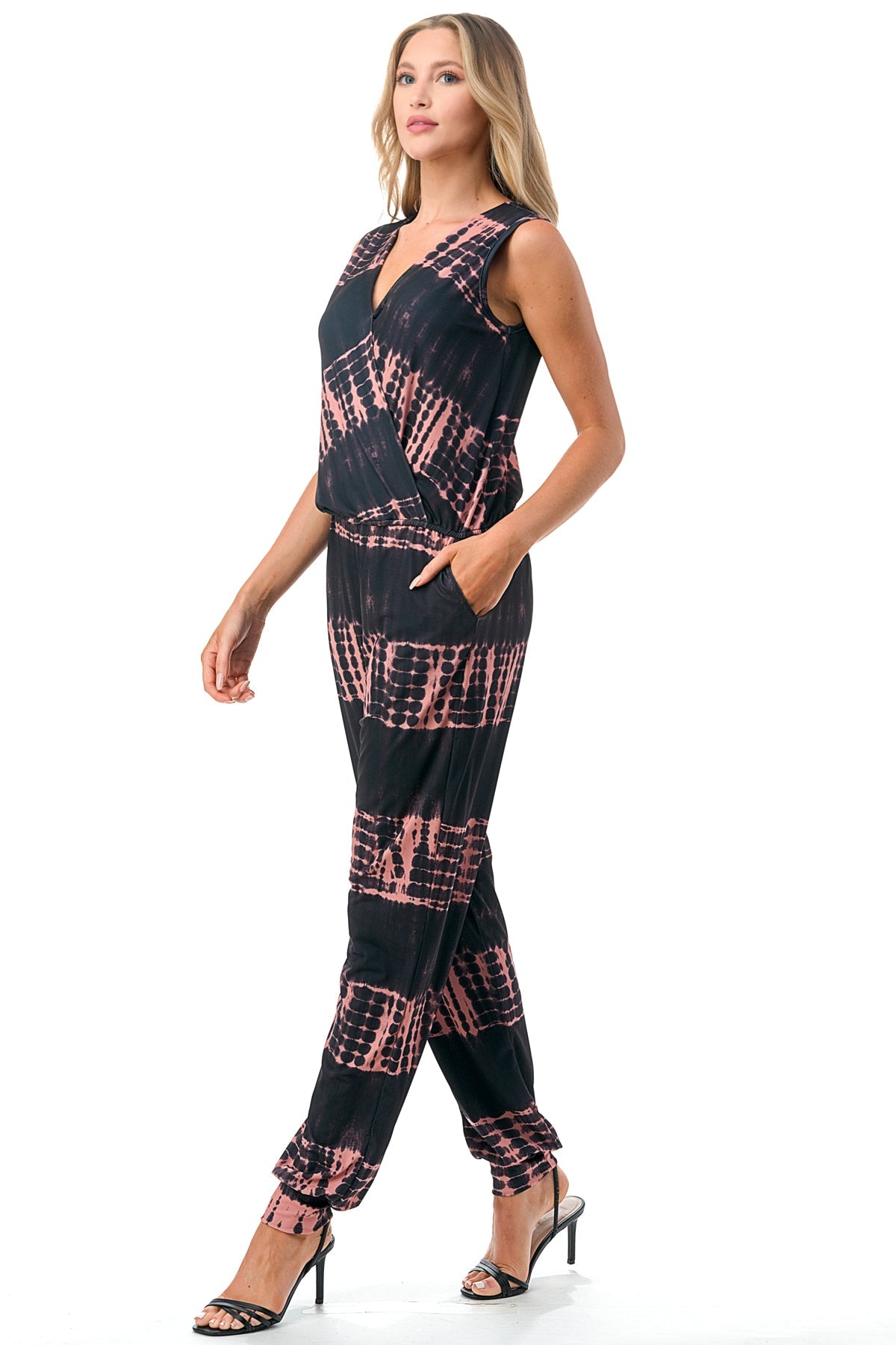 EMBER SLEEVELESS JUMPSUITS (BLACK / RUST TIE DYE)- VD3067