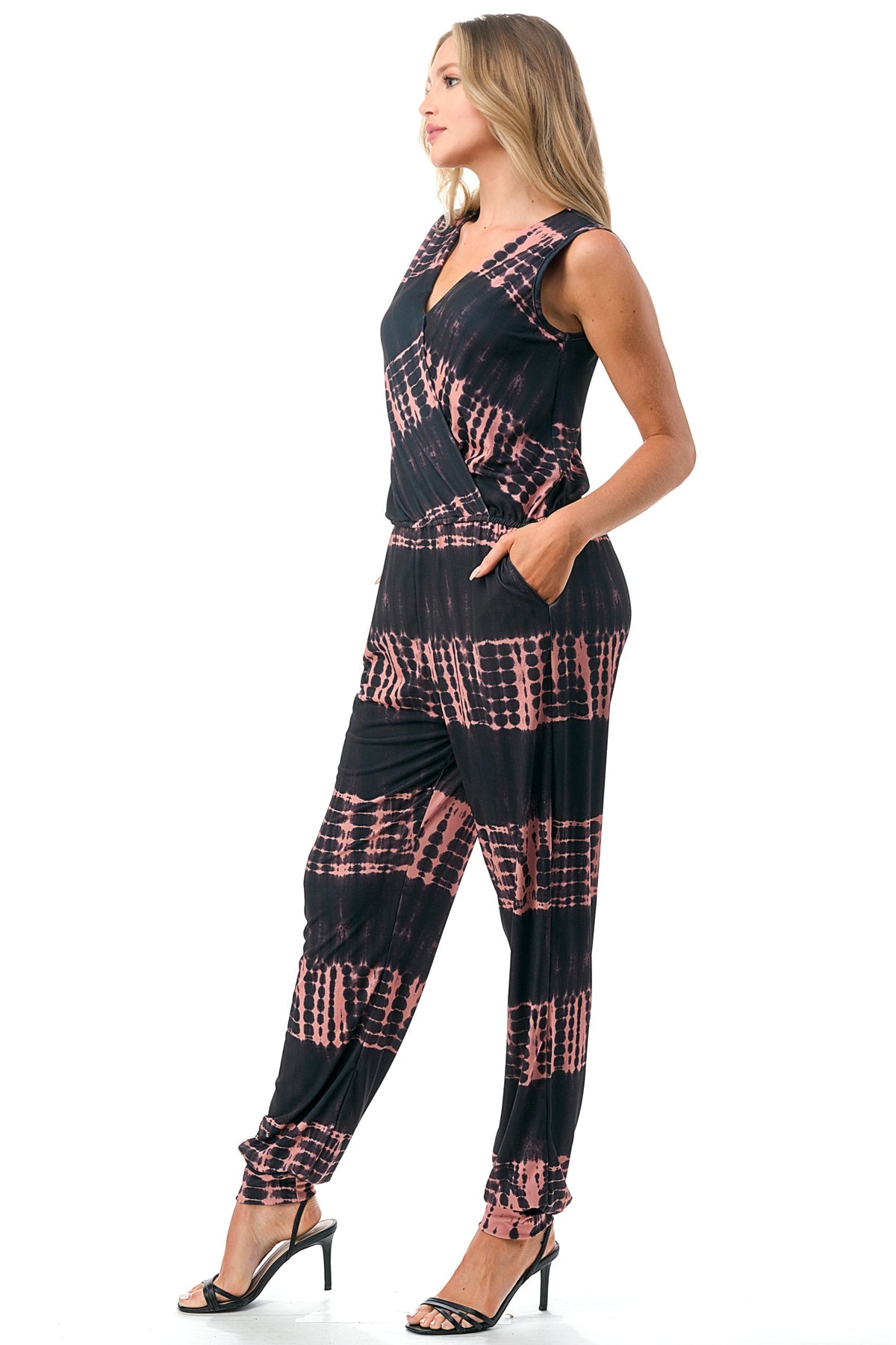 EMBER SLEEVELESS JUMPSUITS (BLACK / RUST TIE DYE)- VD3067