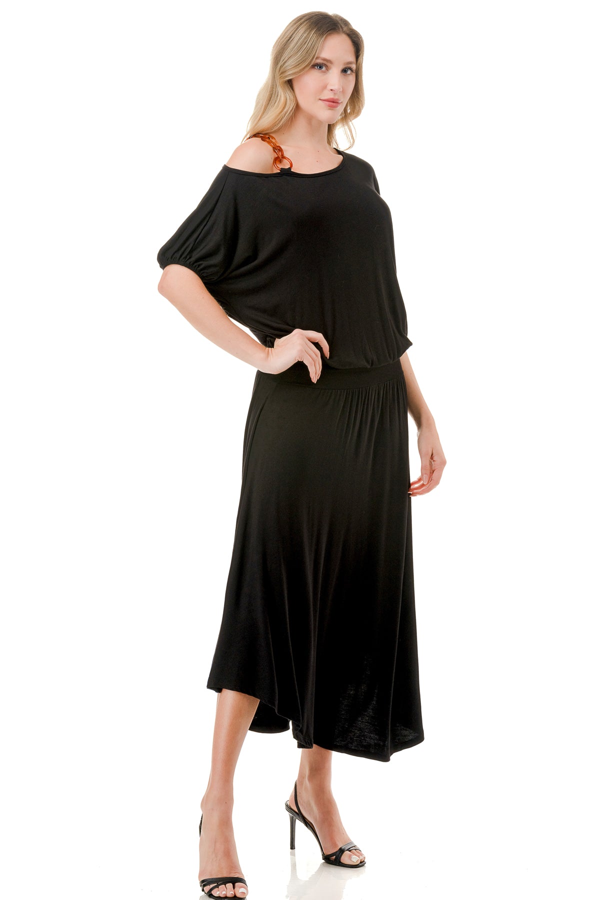 LOUISA ONE SHOULDER DRESS (BLACK)- VD3295