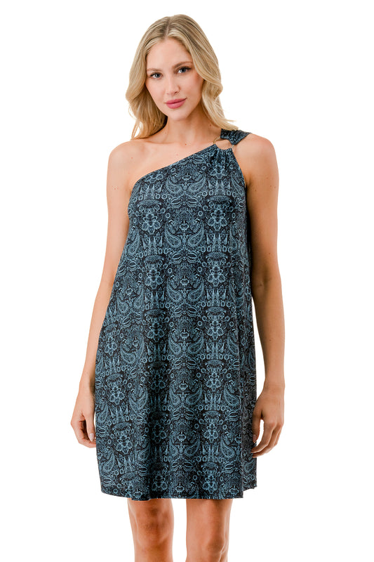 LOUISA ASYMMETRICAL RING DRESS (TEAL PAISLEY)- VD3297