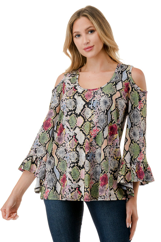 CONSTANCE OPEN SHOULDER TOP (MULTI SNAKE)- VT2399