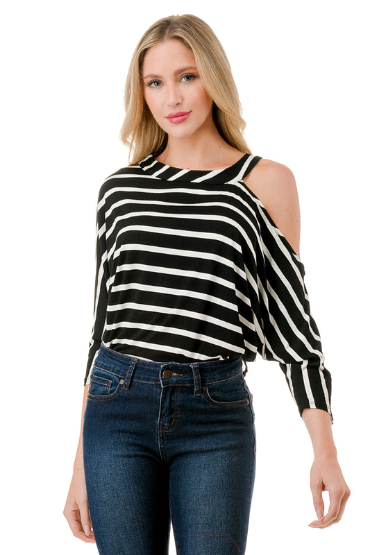 LINNETTE  ASYMMETRICAL TOP (BLACK WHITE STRIPE)-VT2453