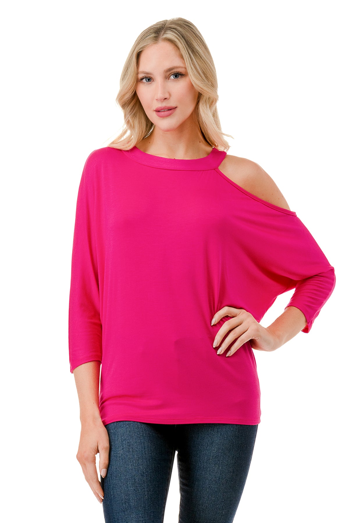 LINNETTE  ASYMMETRICAL TOP (FUSCHIA)-VT2453