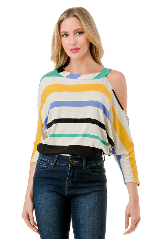 LINNETTE  ASYMMETRICAL TOP (MULTI STRIPE)-VT2453