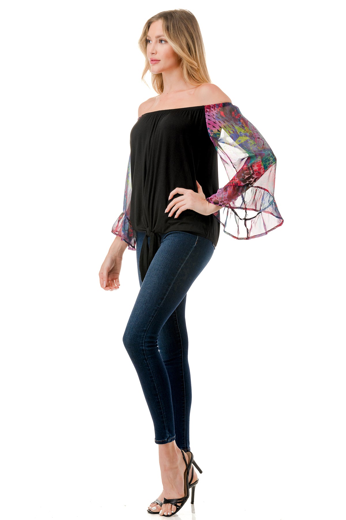 HARRIET OFF SHOULDER TOP (BLACK / FANTASY)- VT2509