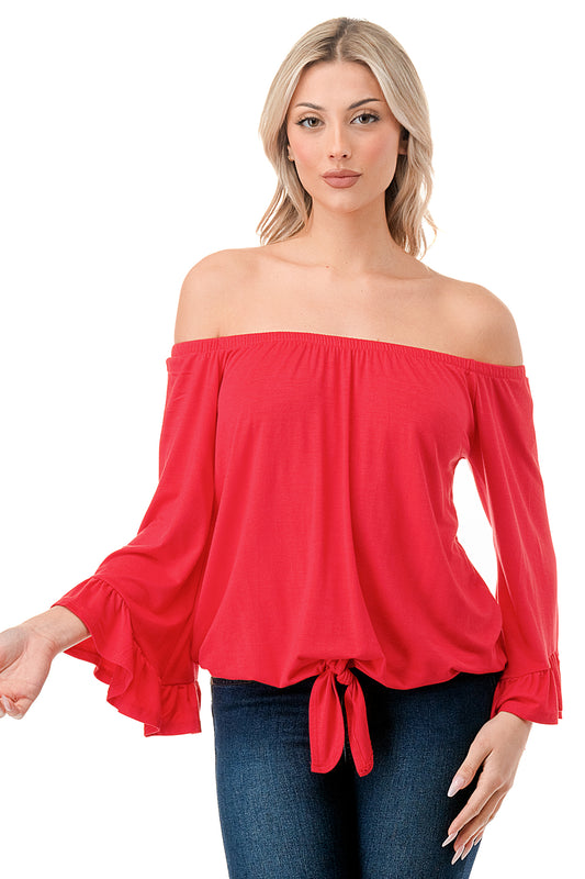 HARRIET OFF SHOULDER TOP (DARK CORAL)- VT2509