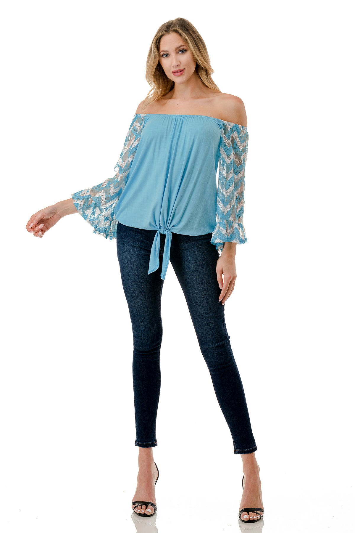 HARRIET OFF SHOULDER TOP (ELECTRIC BLUE / BLUE CHEVRON)- VT2509