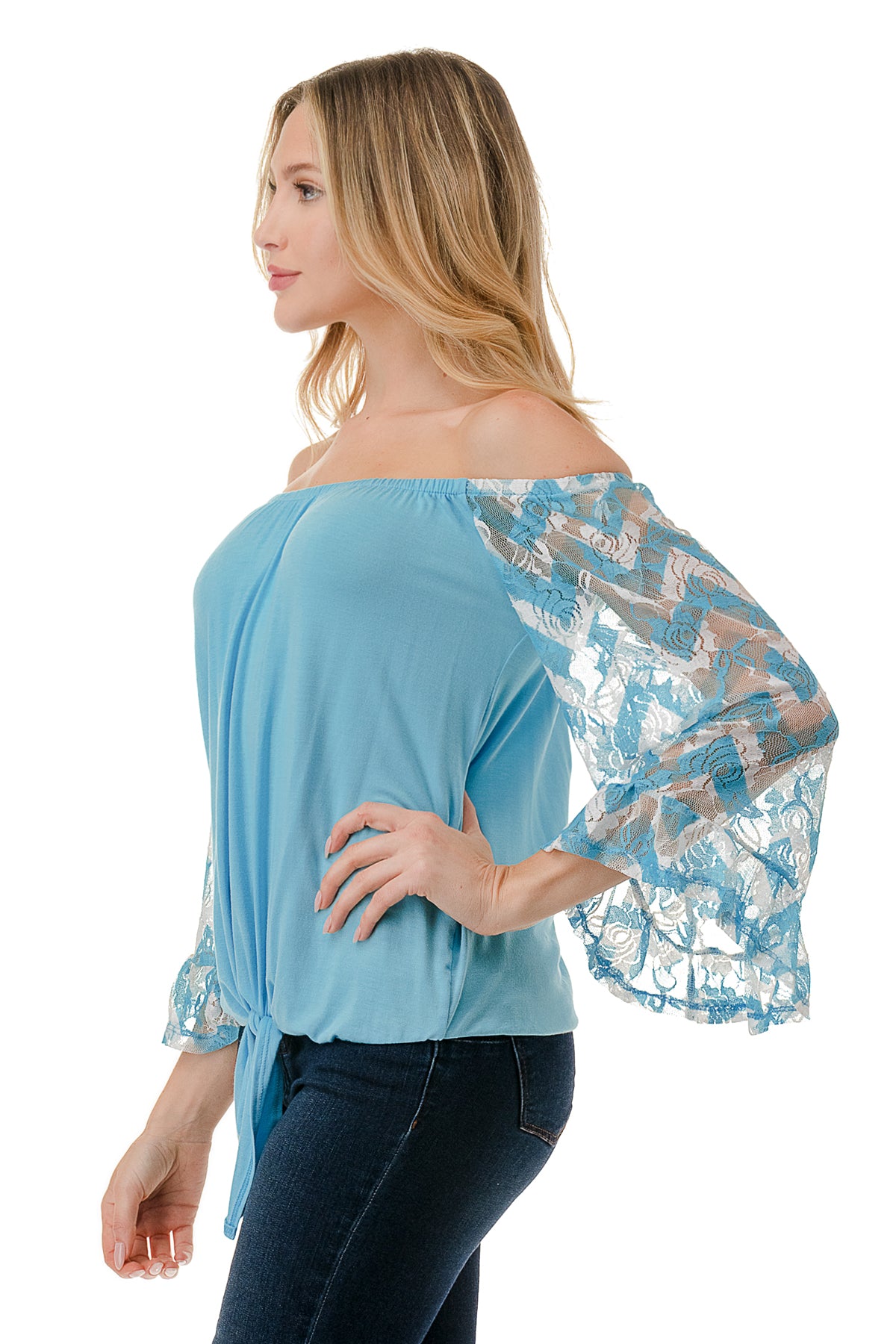 HARRIET OFF SHOULDER TOP (ELECTRIC BLUE / BLUE CHEVRON)- VT2509