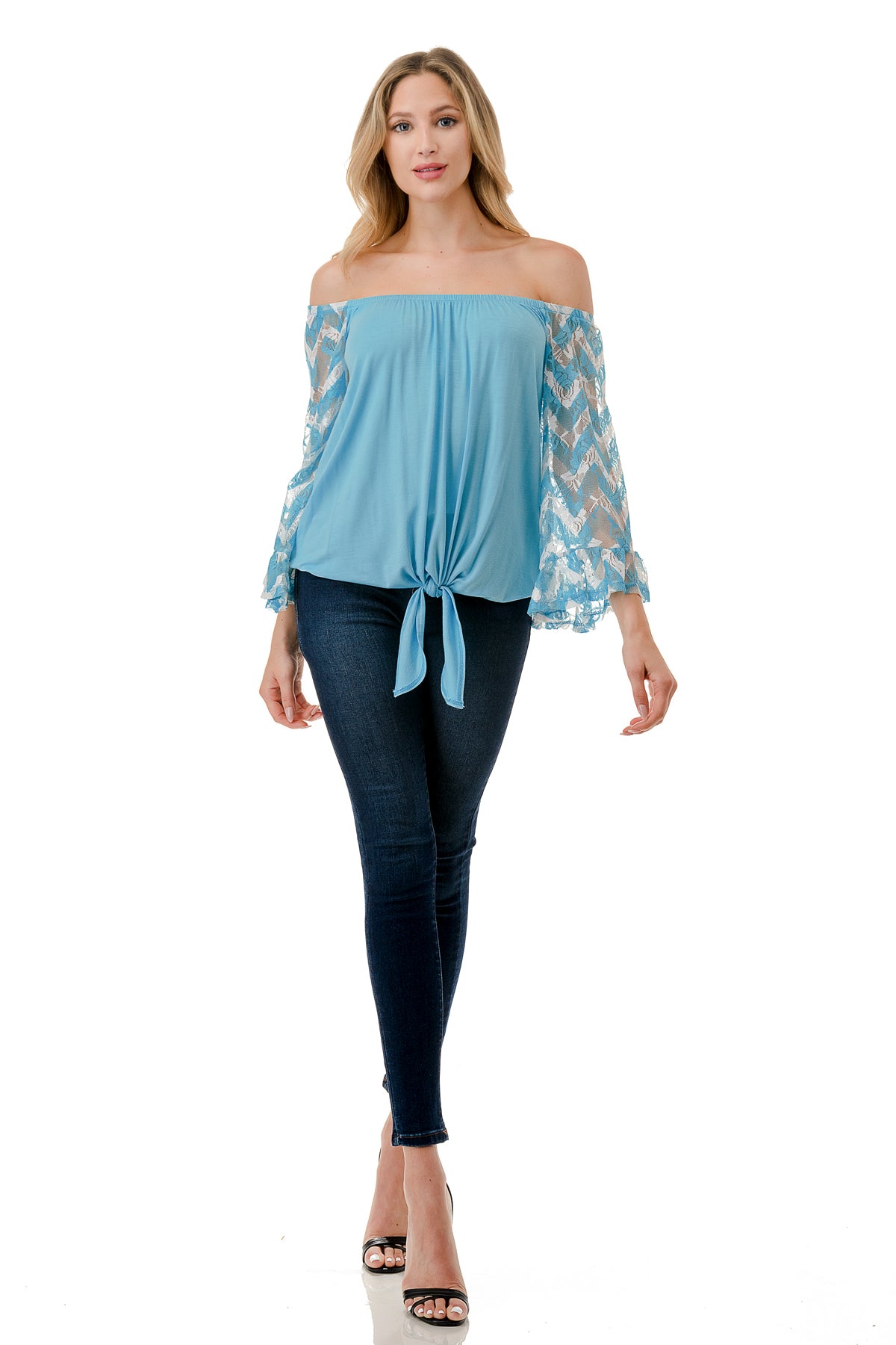 HARRIET OFF SHOULDER TOP (ELECTRIC BLUE / BLUE CHEVRON)- VT2509