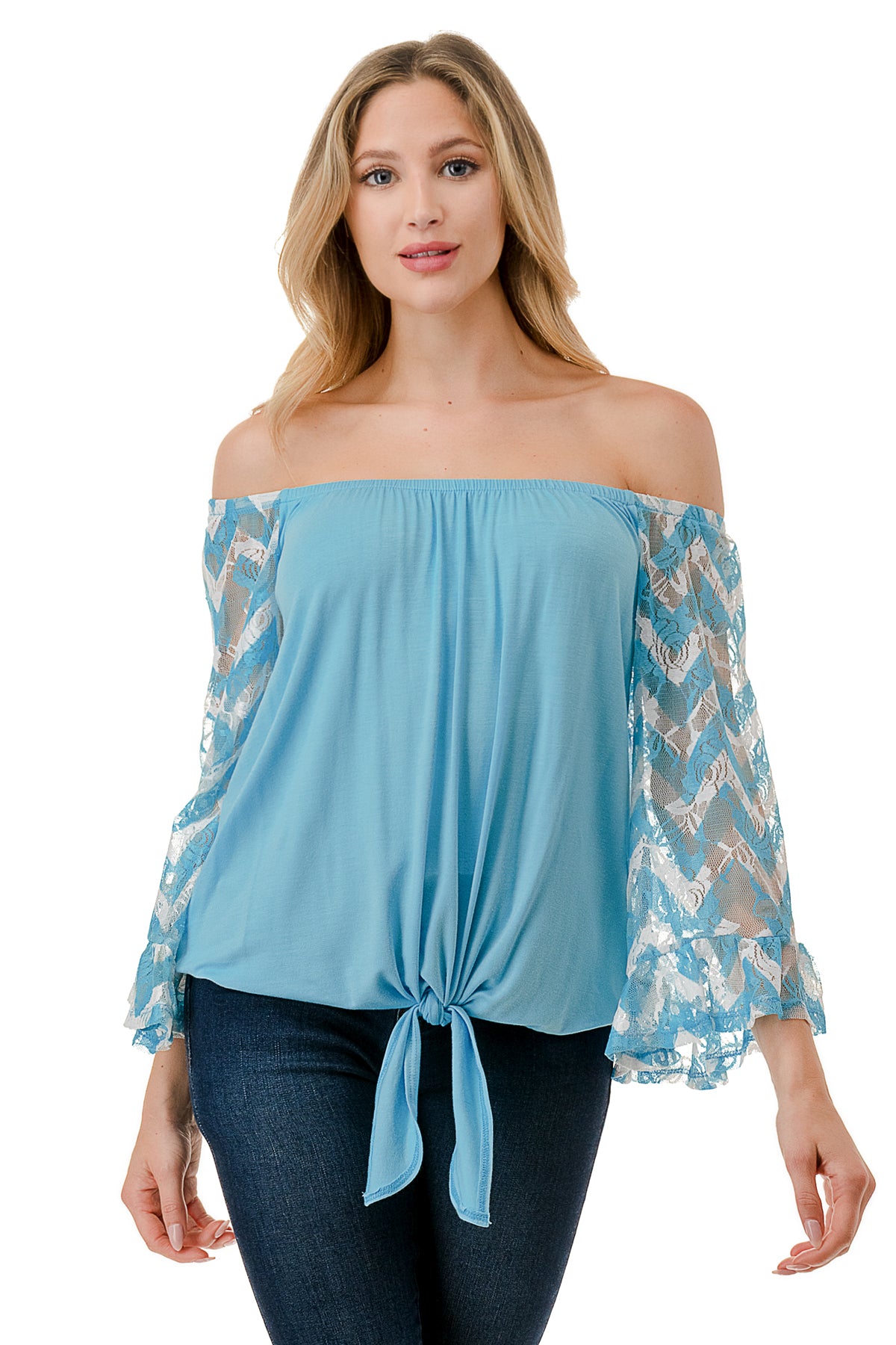 HARRIET OFF SHOULDER TOP (ELECTRIC BLUE / BLUE CHEVRON)- VT2509