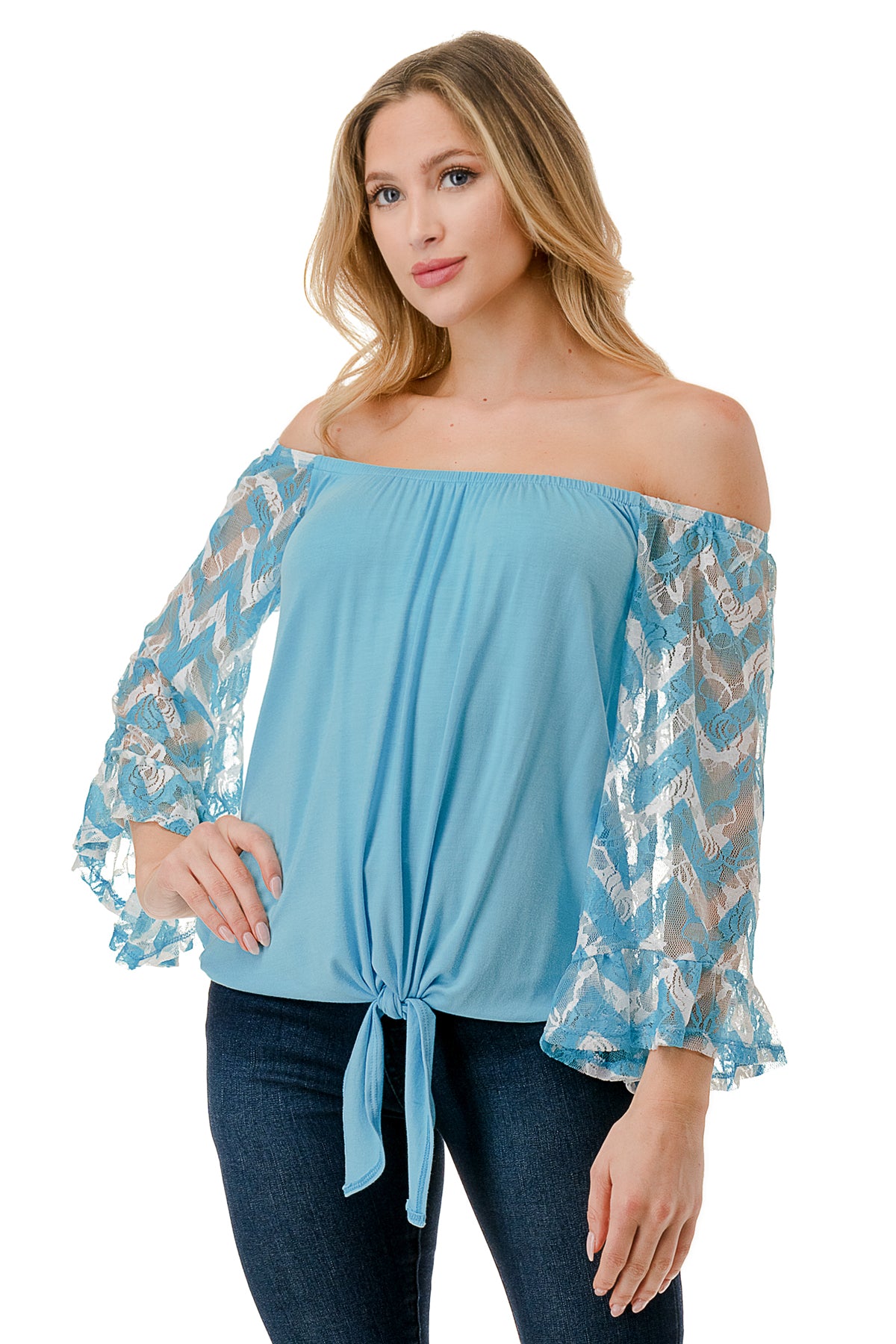 HARRIET OFF SHOULDER TOP (ELECTRIC BLUE / BLUE CHEVRON)- VT2509