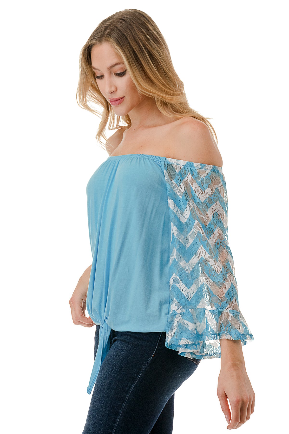 HARRIET OFF SHOULDER TOP (ELECTRIC BLUE / BLUE CHEVRON)- VT2509