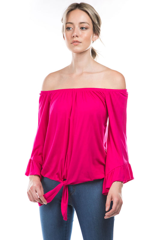 HARRIET OFF SHOULDER TOP (HOT PINK)- VT2509