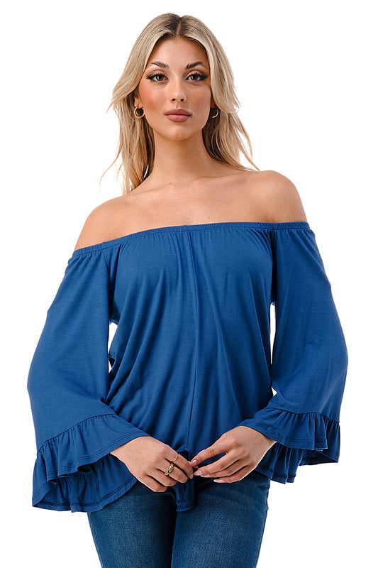 HARRIET OFF SHOULDER TOP (INDIGO)- VT2509