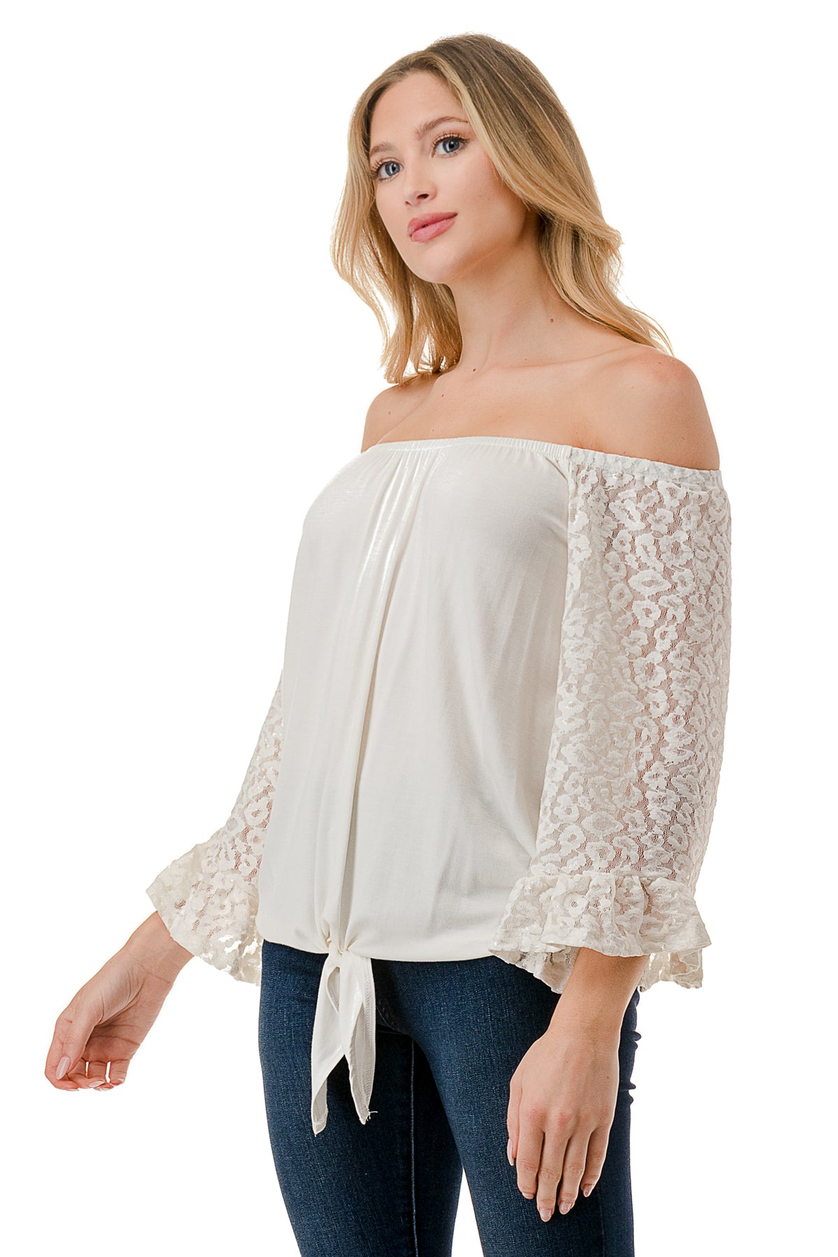 HARRIET OFF SHOULDER TOP (IVORY / IVORY LACE)- VT2509