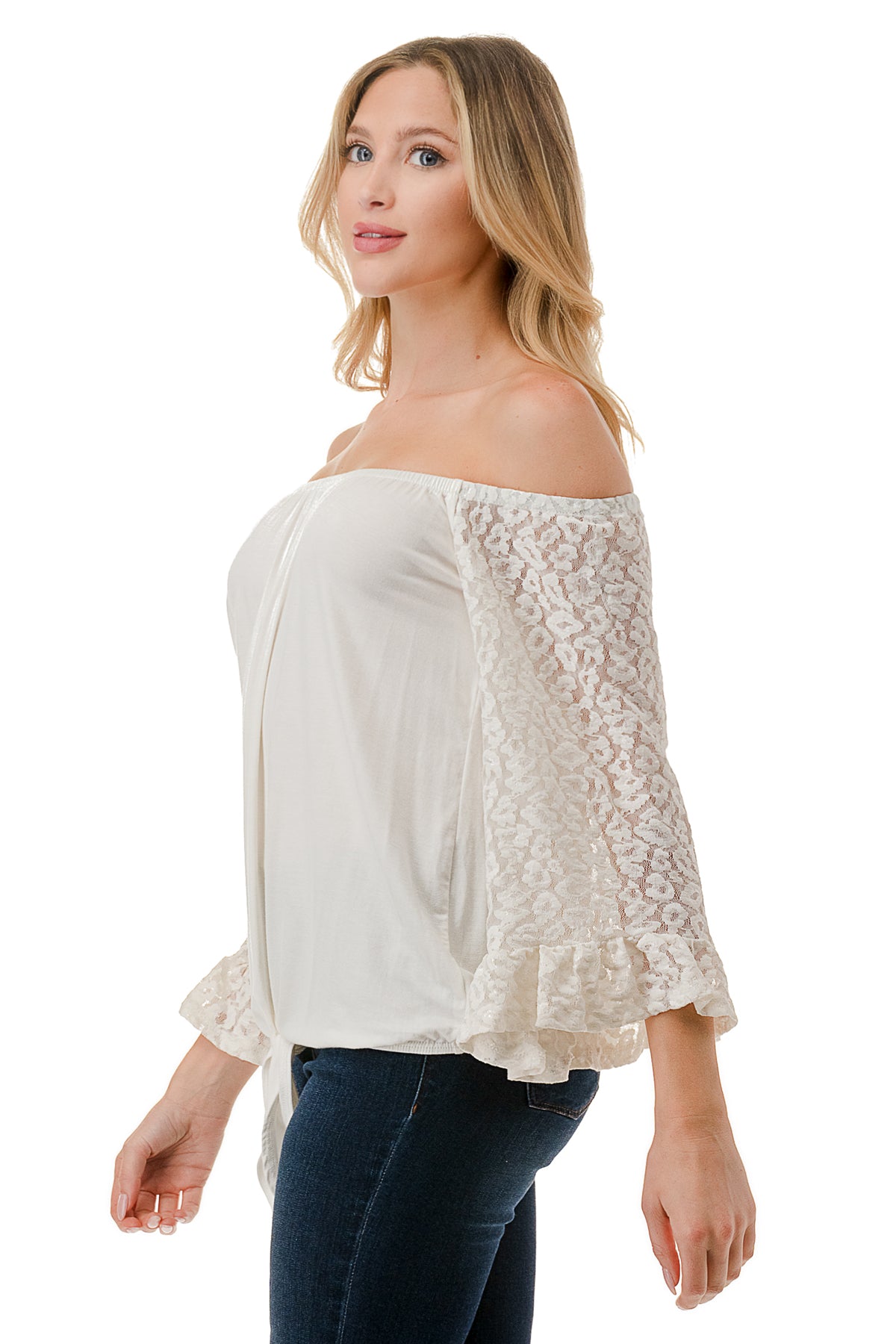 HARRIET OFF SHOULDER TOP (IVORY / IVORY LACE)- VT2509