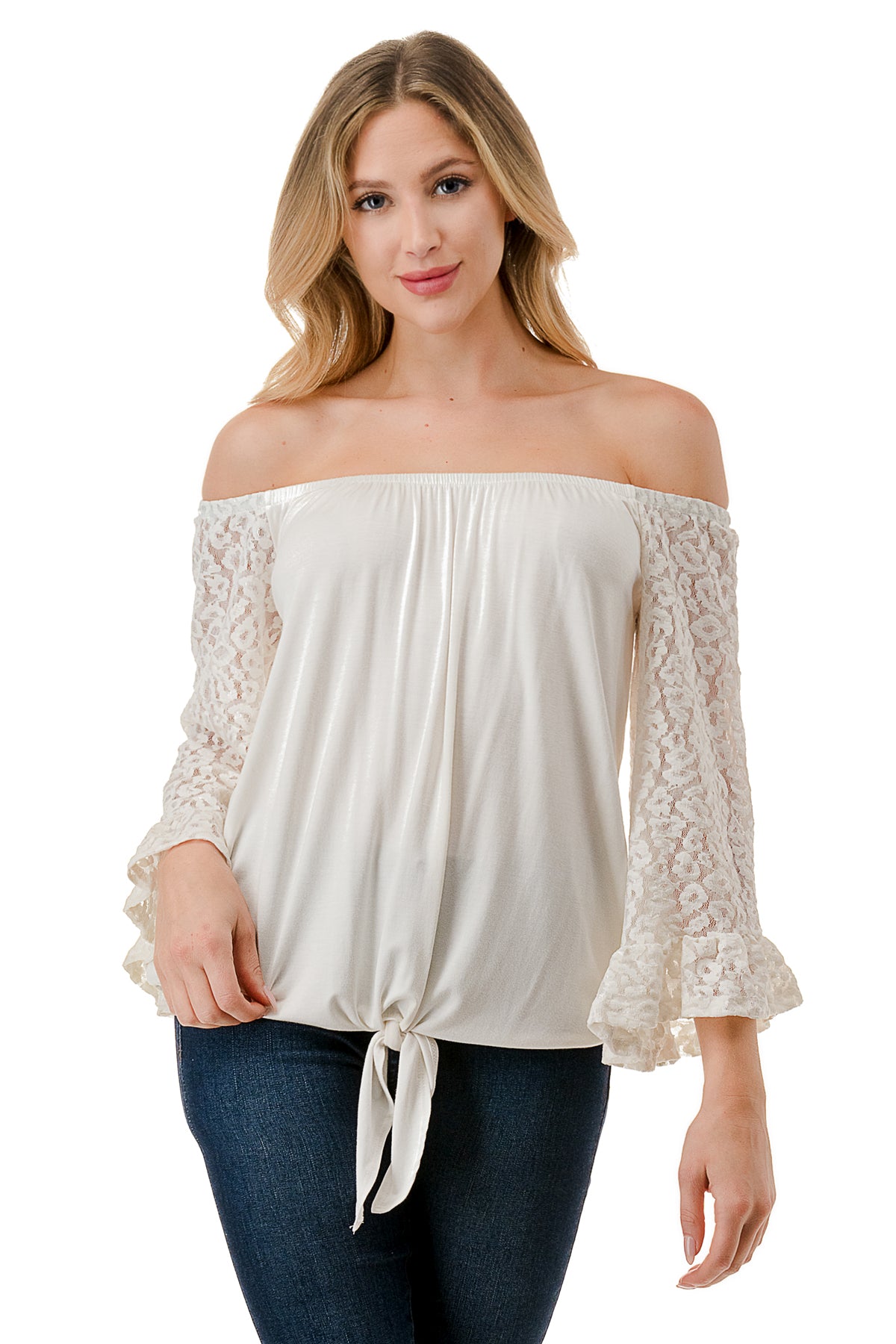 HARRIET OFF SHOULDER TOP (IVORY / IVORY LACE)- VT2509