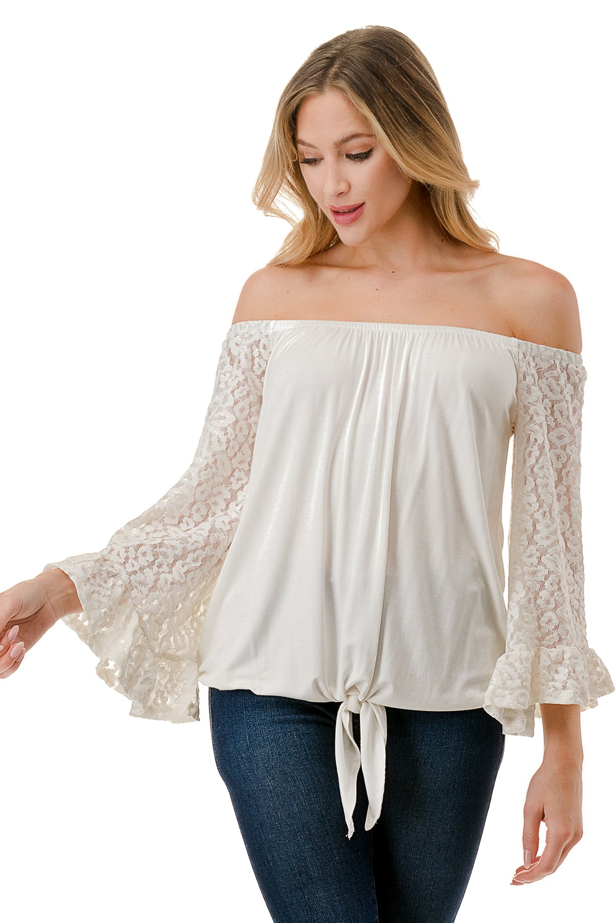 HARRIET OFF SHOULDER TOP (IVORY / IVORY LACE)- VT2509