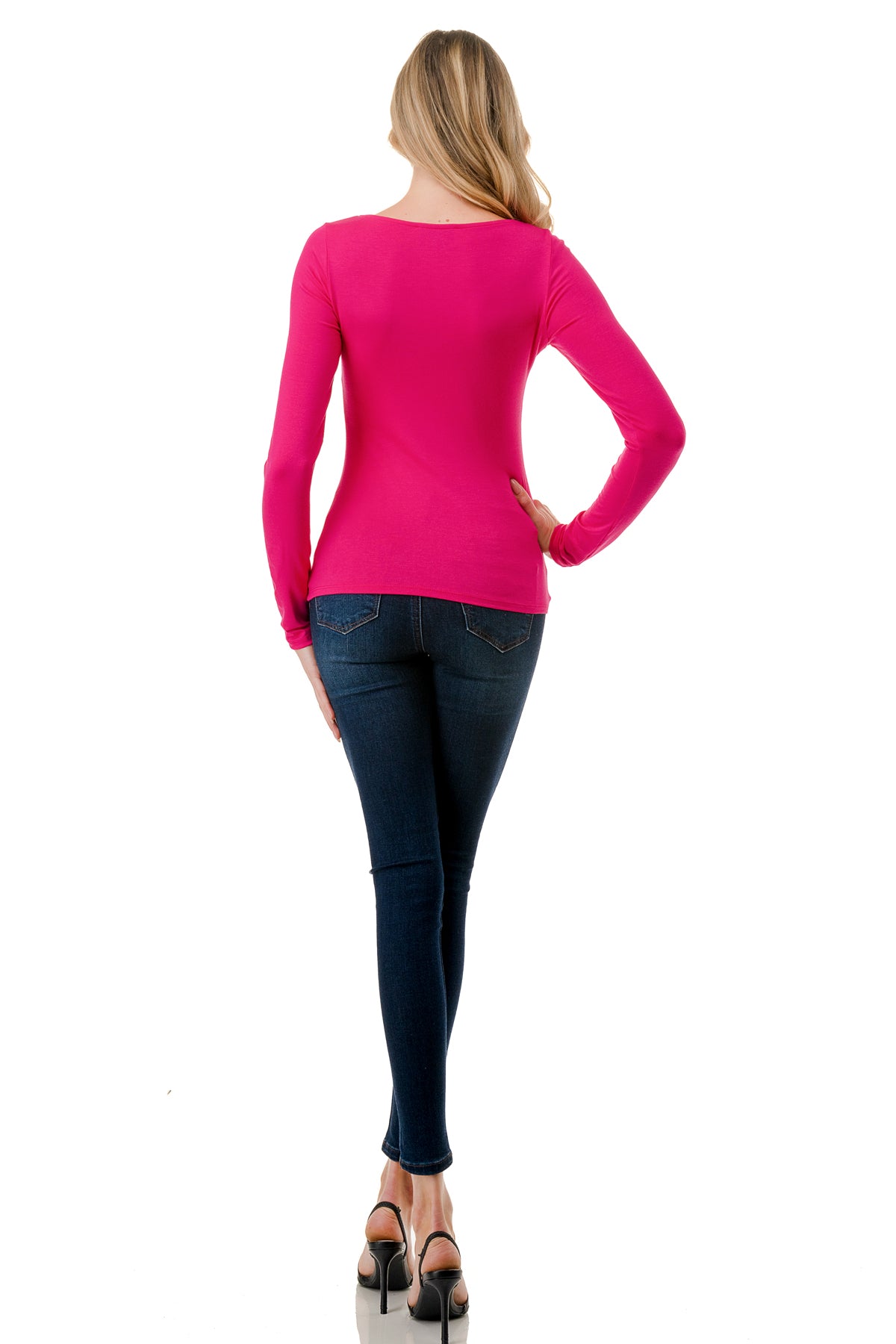 ROCIO SPLIT YOKE TOP (HOT PINK)-VT2595