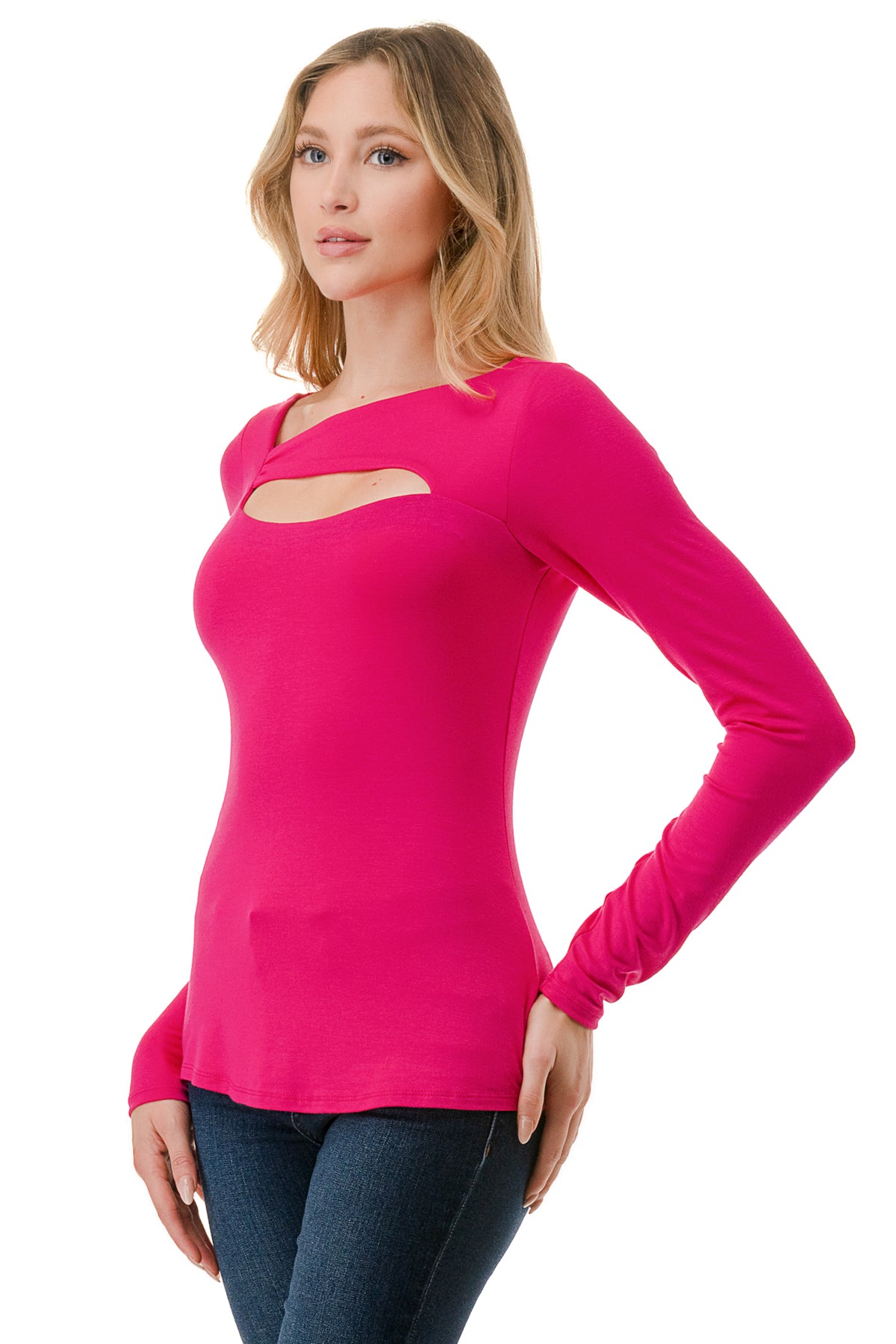 ROCIO SPLIT YOKE TOP (HOT PINK)-VT2595