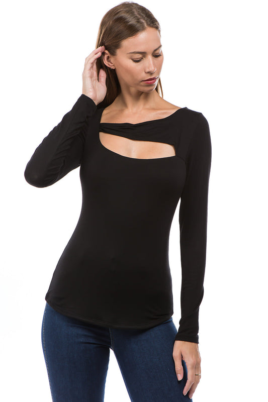 ROCIO SPLIT YOKE TOP (BLACK)-VT2595