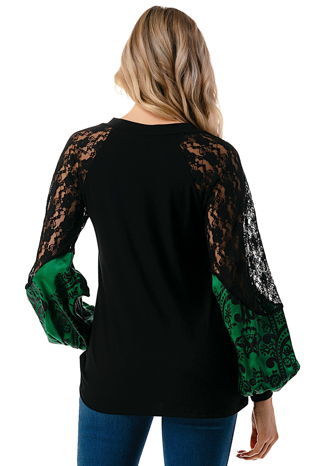 GINA V NECK TOP (BLACK/GREEN FLORAL SILK)- VT2647