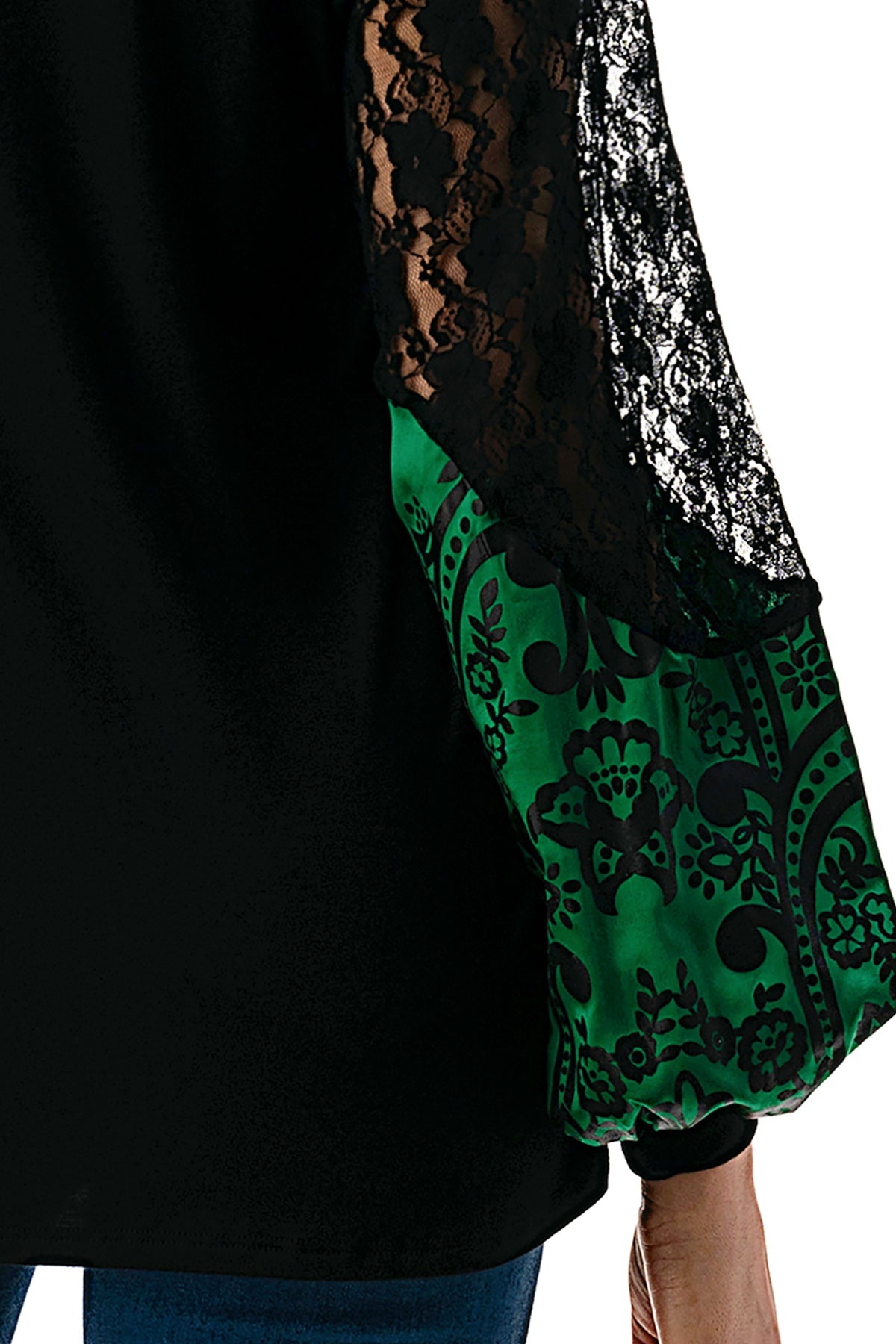 GINA V NECK TOP (BLACK/GREEN FLORAL SILK)- VT2647