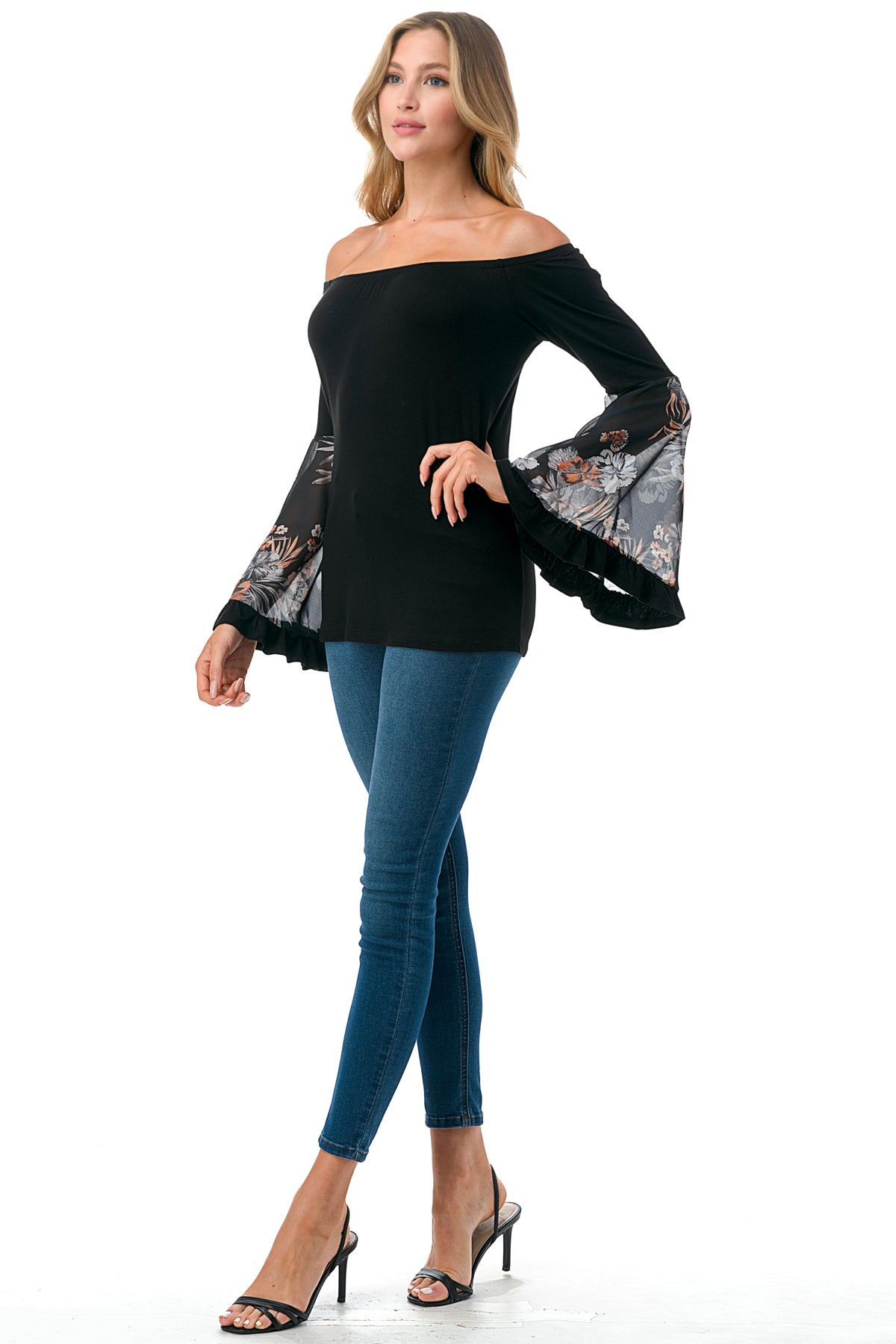 LENA BELL SLEEVE TOP (NAVY / NAVY PAISLEY)- VT2650