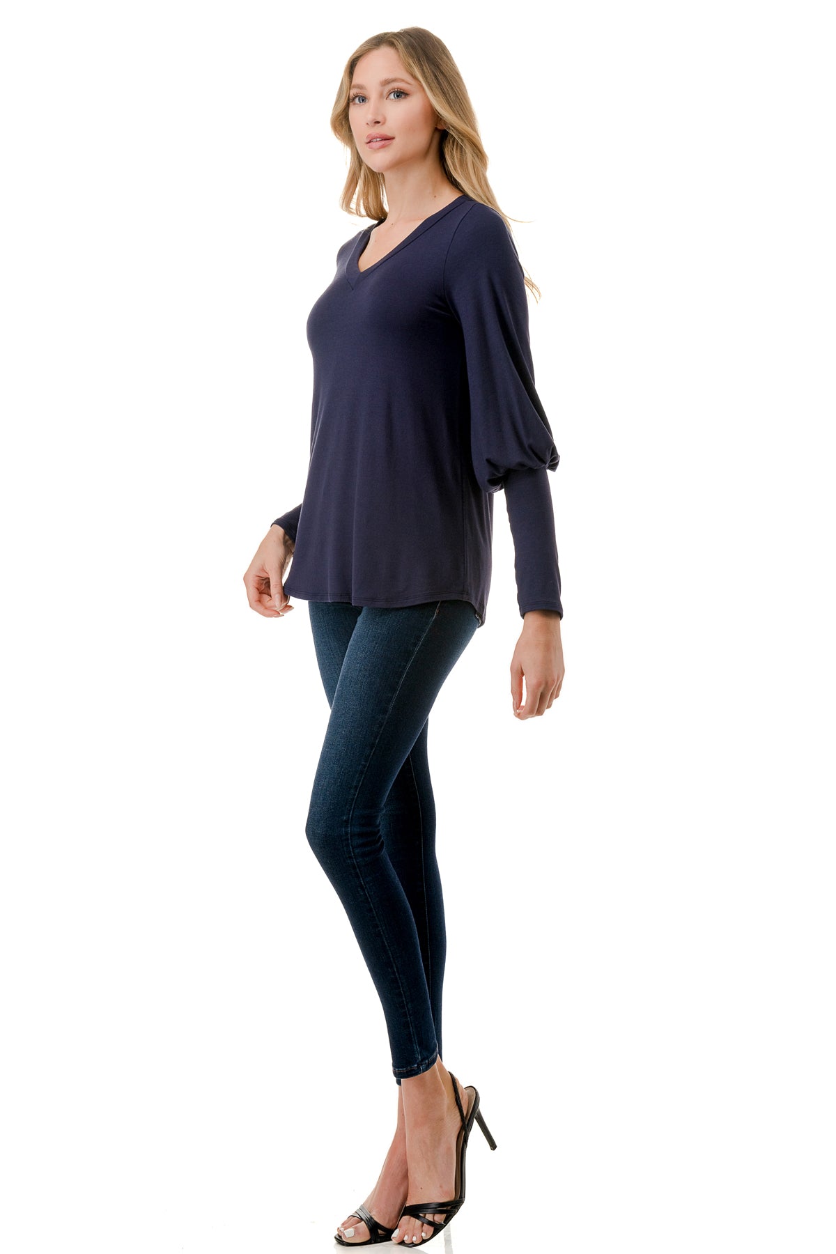 ANN SMOKING BALLOON SLEEVE TOP (NAVY)-VT2862